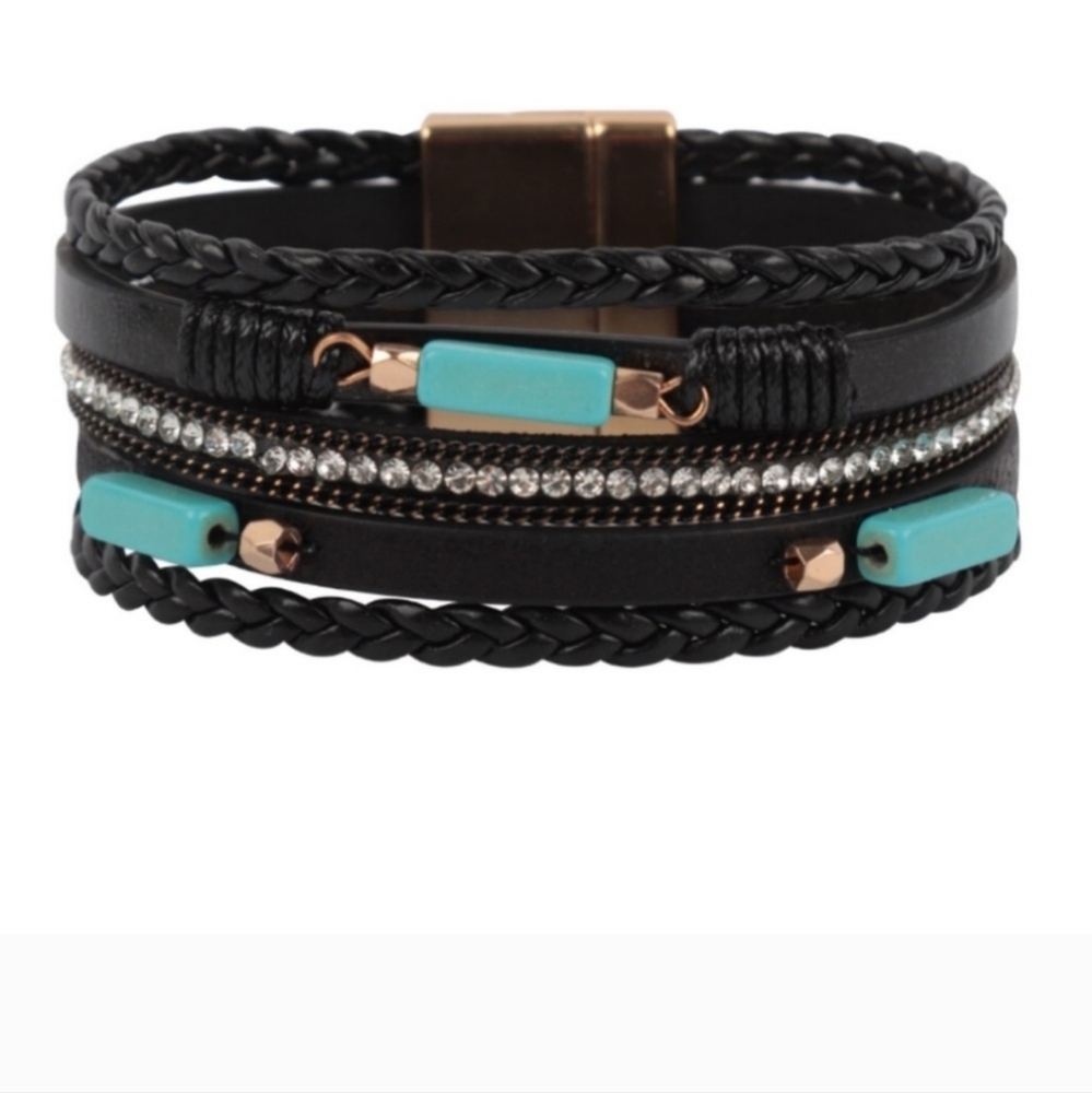 Nwt braided faux leather turquoise magnetic lock braclets